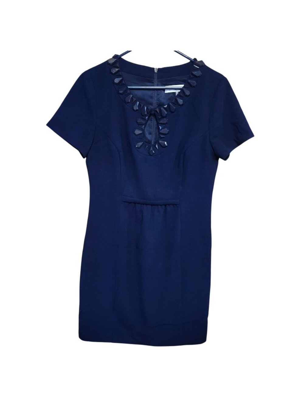 Trina Turk Women's Size 8 Navy Sheath Dress Embellished Neckline Professional